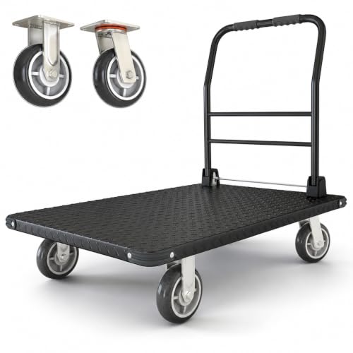 3000 lbs. Capacity Foldable Push Cart Dolly | Moving Platform Hand Truck | Heavy Duty Space Saving Collapsible | Swivel Flat Bed Wagon - Furniture Luggage Lifting - color: Black, size: 3000 lbs.