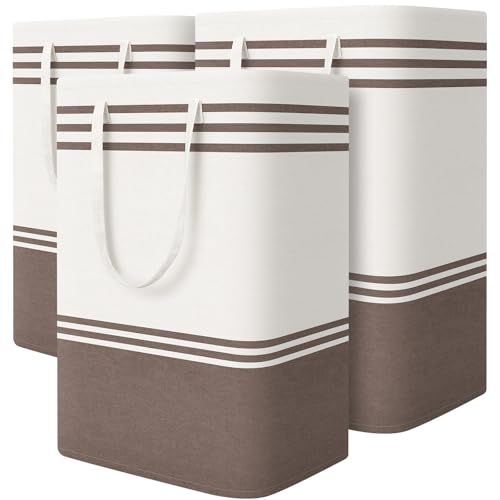 TranquilRelax 3-Pack Laundry Basket, Laundry Hamper, Khaki-75L | Freestanding＆Water-Resistant Laundry Hamper, Collapsible Tall Clothes Hamper with Carry Handles for Clothes, Laundry Basket - color: Khaki, size: 75L