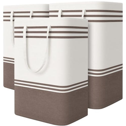 TranquilRelax 3-Pack Laundry Basket, Laundry Hamper, Khaki-75L | Freestanding＆Water-Resistant Laundry Hamper, Collapsible Tall Clothes Hamper with Carry Handles for Clothes, Laundry Basket - color: Khaki, size: 75L