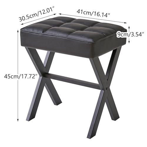 IBUYKE Square Makeup Stool with X-Leg, PU Vanity Chair, Black LG-71B | Footrest Ottoman Seat Multi-Use Small Side Table Bedroom Living Room - color: Black, size: 17.72"-Leather