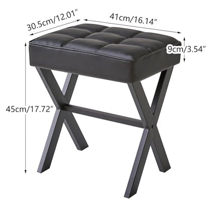 IBUYKE Square Makeup Stool with X-Leg, PU Vanity Chair, Black LG-71B | Footrest Ottoman Seat Multi-Use Small Side Table Bedroom Living Room - color: Black, size: 17.72"-Leather