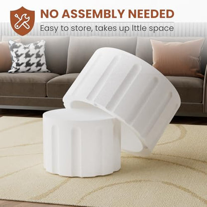Round Nesting Coffee Table Set of 2 Modern Wood Circle Coffee Table (White) | Fluted Coffee And End Table Set Drum Accent Table for Living Room Small Apartment No Assembly Required - color: White