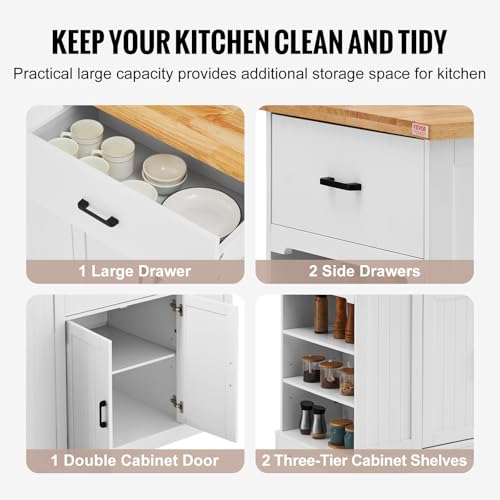 VEVOR 46" Wood Top Breakfast Bar with Storage Cabinet, Farmhouse Kitchen Table with Adjustable Shelf, Drawer, for Dining Kitchen Living Room, White - color: White