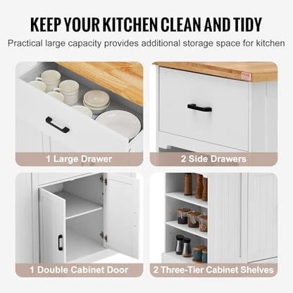VEVOR 46" Wood Top Breakfast Bar with Storage Cabinet, Farmhouse Kitchen Table with Adjustable Shelf, Drawer, for Dining Kitchen Living Room, White - color: White