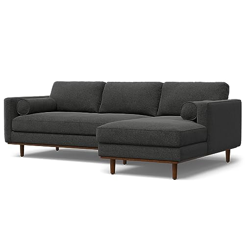 SIMPLIHOME Morrison Sofa and Ottoman 2-Piece Set in Charcoal Grey - color: Charcoal Grey, style: Right Sectional Sofa