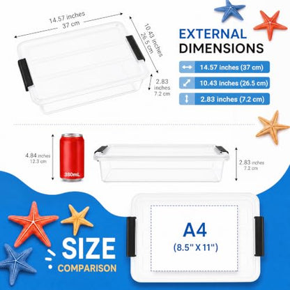 6 Qt Plastic Storage Bins with Lids,Sensory Bins,Stackable Clear Containers with Secure Latches,Multi-Purpose Classroom Storage Organizer for Craft Supplies,Paper & Office Stationery,4 Pack,Black | Stackable, Secure Latches, Multi-Purpose Classroom Storag
