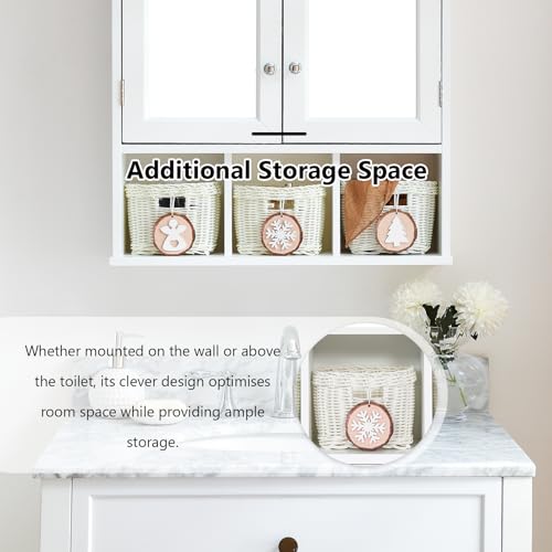 Medicine Cabinet, Bathroom Organiser, Wall Mounted Bathroom Cabinet with Mirror with 2 Adjustable Shelves and 3 Storage Baskets for Laundry Room, Kitchen