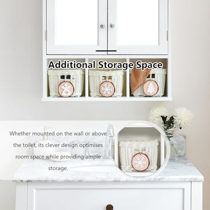 Medicine Cabinet, Bathroom Organiser, Wall Mounted Bathroom Cabinet with Mirror with 2 Adjustable Shelves and 3 Storage Baskets for Laundry Room, Kitchen