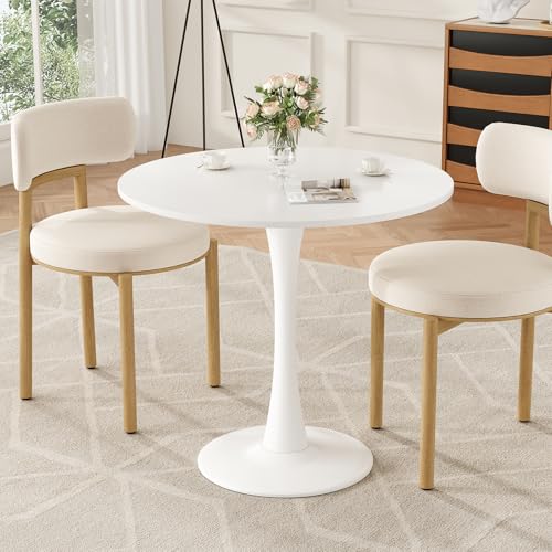 Farini Small Round Dining Table for 2-4 People, 31.5 Inch Wood Tabletop with Metal Base, Compact Kitchen & Breakfast Table for Small Spaces，White - color: White, size: Round