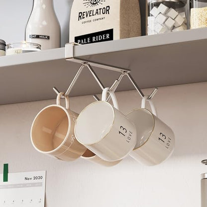 Stainless Steel Cabinet Hook Mug Holder Hanging Coffee Cup Rack for Kitchen Under Cabinets Hangers Organizer Utensil (Small 2 Pack) - size: Small 2 Pack