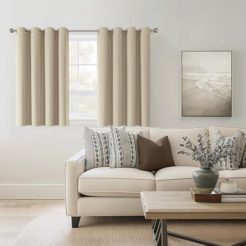 ChrisDowa Tan Blackout Curtains 45 Inches Long 2 Panels for Bedroom | Room Darkening,Light Blocking,Thermal Insulated,Faux Linen,Farmhouse,Grommet,Window Treatment,Drapes,Living Room,52x45 - color: Tan, size: 52"W x 45"L (Pack of 2)