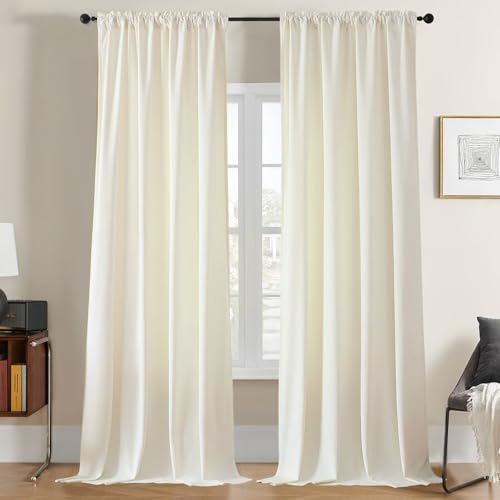 Joydeco White Velvet Curtains 63 inch Length 2 Panels, Luxury Blackout Rod Pocket Thermal Insulated Window Curtains, Super Soft Room Darkening Drapes for Living Dining Room Bedroom,W52 x L63 inches - color: Rod Pocket | Ivory White, size: 52"W x 63"L (Pac