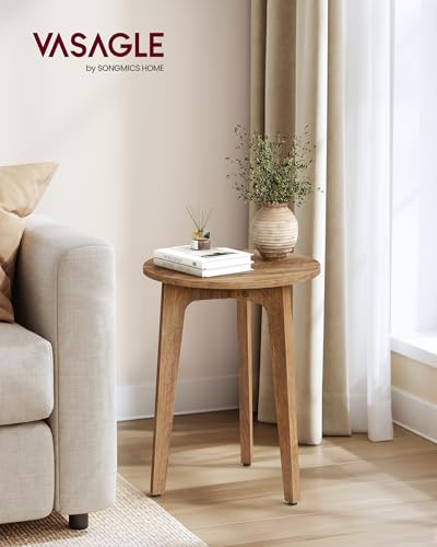 VASAGLE MAEZO Collection - Small Side Table, Round End Table, Nightstand with Tapered Legs, Curved Transitions, for Small Spaces, Living Room, Bedroom, Honey Brown ULET237KB01S - color: Honey Brown