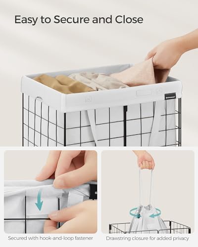 SONGMICS Laundry Hamper, 11 Gal. (50L) Laundry Basket, Collapsible Clothes Hamper, Removable and Washable Liner, Metal Wire Frame, for Bedroom Bathroom, Cream White ULCB150W01 - color: Cream White, size: 50 L