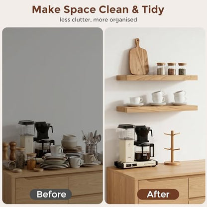 fuqing 20 Inch Floating Shelves 6.7'' Deep Natural Wood Shelves Set of 2 | 20'' x 6.7'' x 1.4'' Natural Wood Shelves for Bathroom Living Room, 35LBS, Lightweight, Hardware Included, Waterproof Finish - color: Natural, size: 20 Inch