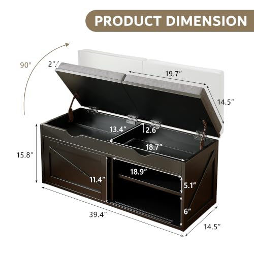 iPormis Shoe Storage Bench,40" Wide 2-Tier Shoe Bench with Padded Seat Cushion and Lift Top Storage,Entryway Bench with Adjustable Shelf,Wooden End of Bed Bench,Black - color: Matte Black