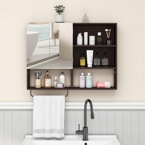 Bathroom Wall Cabinet with Mirror & Towel Bar, Espresso - color: Espresso-with Mirror