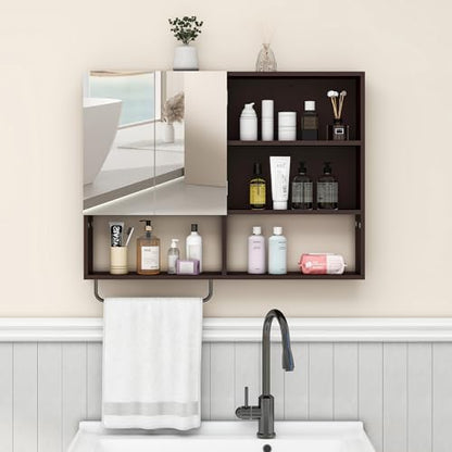 Bathroom Wall Cabinet with Mirror & Towel Bar, Espresso - color: Espresso-with Mirror
