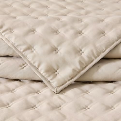 EMME Quilts Twin Size Bedding Sets, Beige Bedspread Soft Lightweight Pre-Washed Quilt, 2 Piece Cozy Reversible Microfiber Ultrasonic Coverlet with Pillow Sham (Leaf Pattern,66"x90") - color: 05-beige (Leaf), size: Twin/Twin XL(66" x 90")