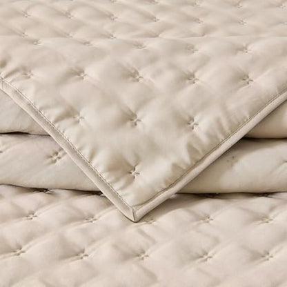 EMME Quilts Queen Size Bedding Sets, Beige Bedspread Soft Lightweight Pre-Washed Quilt, 3 Piece Cozy Reversible Microfiber Ultrasonic Coverlet with Pillow Sham (Leaf Pattern,90"x90") - color: 05-beige (Leaf), size: Full/Queen(90" x 90")