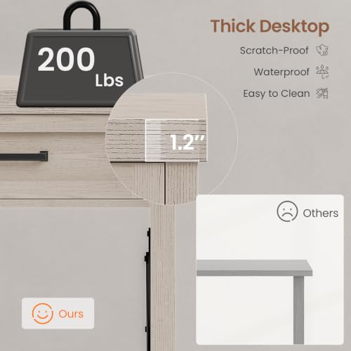 SEDETA Farmhouse Small Desk with Drawers, 40" Computer Desk with Storage Shelves, Writing Desk for Small Space and Power Outlet, Desk for Bedroom, Home Office, Mahogany Grey - color: Mahogany Grey