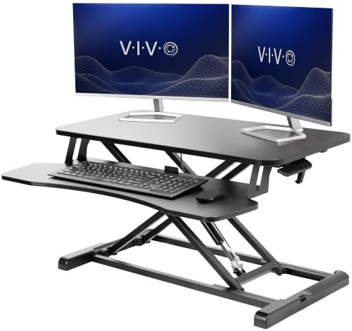 VIVO 32 inch Desk Converter, K Series, Height Adjustable Sit to Stand Riser, Dual Monitor and Laptop Workstation with Wide Keyboard Tray, Black, DESK-V000K | Height Adjustable, Stand Up Desk Riser, Wide Keyboard Tray, Dual Monitor and Laptop Workstation,