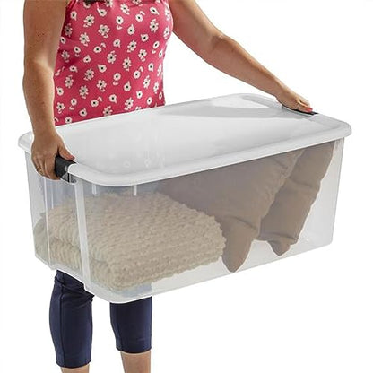 Sterilite 4-Pack Ultra Latching Box, Storage Bins with Lids, Clear Plastic, 116 Quart - Heavy-Duty Organizing Containers for Closet, Bathroom, and Office - size: 116 Quart