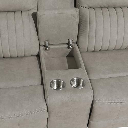 Lexicon 75" W Manual Double Reclining Loveseat with Center Console, Dove | Polished Microfiber Manual Wall Hugger Loveseat Recliner, Cup Holders, for Living Room, Tool Free Assembly - color: Dove, size: Reclining Loveseat