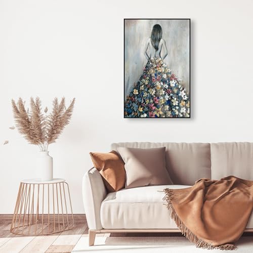 Oliver Gal Girl with Flower Thoughts Canvas Print Wall Art for Living Room, Bedroom, and Bathroom, 30" x 45", Black Floater Frame - color: Black Floater Frame, size: 45"L x 30"W