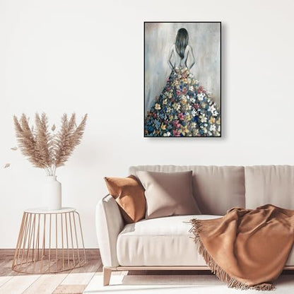 Oliver Gal Girl with Flower Thoughts Canvas Print Wall Art for Living Room, Bedroom, and Bathroom, 30" x 45", Black Floater Frame - color: Black Floater Frame, size: 45"L x 30"W