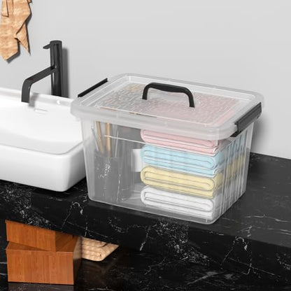 4-Pack Storage Bins with Latch Lids, Clear Plastic Storage Box, 18 L | BPA-Free, See-Through Organizing Solution, Latches, Convenient Top Handle, for Home Office Closet Use - size: 18 L