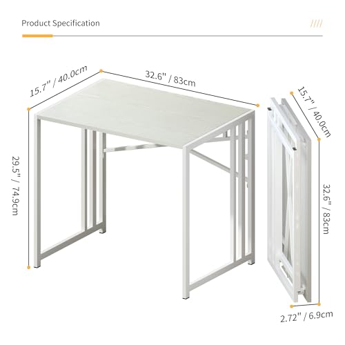 Lutown-Teen Small Folding Desk 32 inch, White | No Assembly Required Small Office Desk, Writing Gaming Computer Camping Desk for Small Spaces - color: White, size: 32 Inch