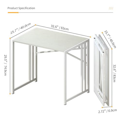 Lutown-Teen Small Folding Desk 32 inch, White | No Assembly Required Small Office Desk, Writing Gaming Computer Camping Desk for Small Spaces - color: White, size: 32 Inch