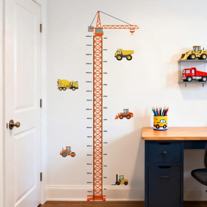 Engineering Vehicle Height Ruler Wall Decals, Wall Stickers Decor | 2 Sheets 11.8"x37.8" Vinyl Removable Peel and Stick Murals, Plant Decor for Bedroom, Bathroom, Office, Classroom & Home - style: Engineering Vehicle Height Ruler