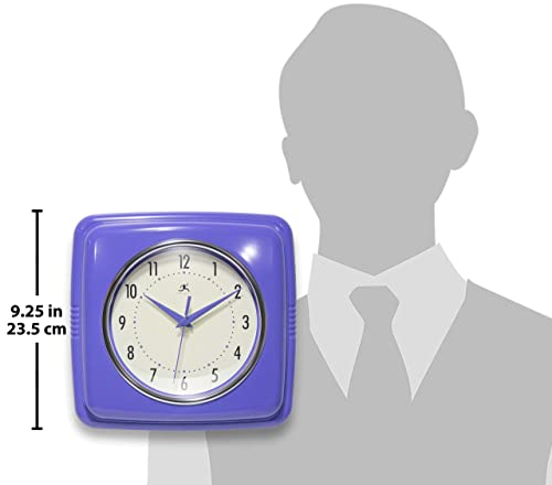 Infinity Instruments 9 Inch Square Clock - Retro Wall Clock - Silent Non-Ticking Mid Century Modern Kitchen Clock Decorative - Veri Peri - color: Veri Peri