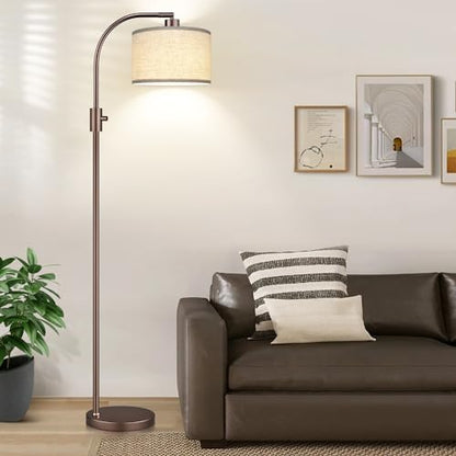 Nintiue Upgraded Modern Arc Dimmable Tall Standing Floor Lamp with Linen Shade, 1200 Lumens LED Bulb Included, for Living & Reading Room, Bedroom, Office & Nursery, Brown - color: Brown-Linen Shade