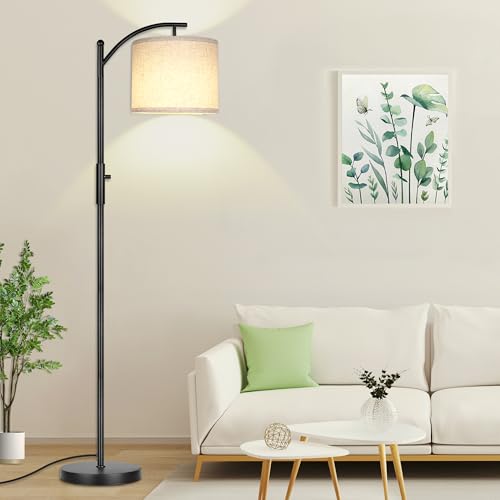 ROTTOGOON Dimmable Floor Lamp, Arc Floor Lamps for Living Room, Stepless Dimming Modern Standing Lamp with Linen Shade, Tall Lamp for Bedroom Office Dining Room- Black - color: Black