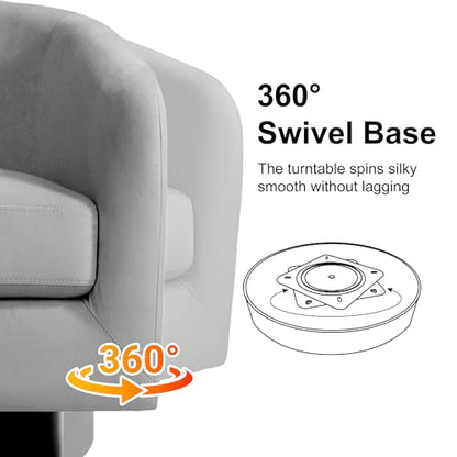 Swivel Barrel Accent Chair, Comfy Reading Armchair, Medium Gray, Set of 1 | Club Chairs for Adults, Low-Back Design, Modern Round Style, Solid Wood Frame & Metal Swivel Base, For Living Room & Bedroom - color: Medium Gray