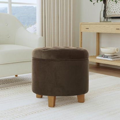 HomePop 19" Velvet Button Tufted Round Storage Ottoman - Brown Velvet - color: Brown Velvet