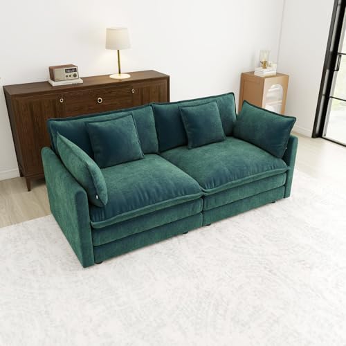 76.7” Oversized Green Loveseat Sofa, 2 Seater Large Sectional Couches for Living Room, Chenille Fabric Modular Sectional Sofa, Deep Seat Home Sofas Set, Love Seat Couches - color: Green, size: 2 Seater