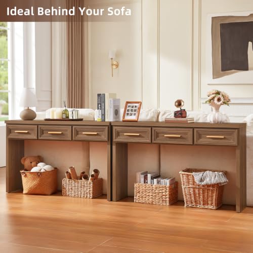 RWYHG 47" Entryway Table with 3 Drawers, Wood Console Table, Light Walnut | Layered Drawer Front Design , Open Bottom Storage, Farmhouse Behind Couch Table, Entry Table for Living Room Hallway& Foyer - color: Light Walnut