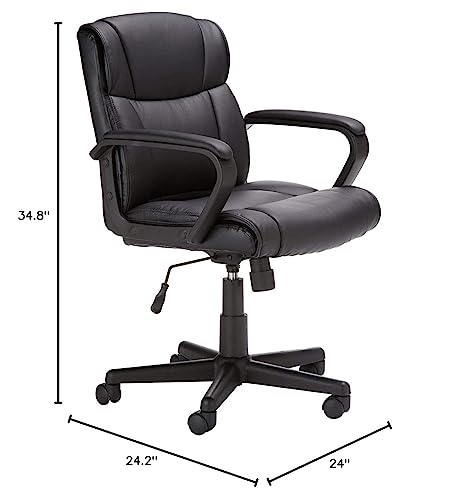 Amazon Basics Office Task Chair with Adjustable Height, 360° Swivel, Padded Armrests, Mid-Back, Rolling, 275 Pound Capacity, 24.2"D x 24"W x 34.8"H, Black Faux Leather - color: Black