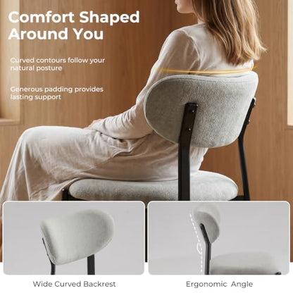 Dining Chairs Set of 2, Modern Upholstered Fabric Kitchen Chairs | Textured Fabric, Curved Back, Upholstered Seat, Metal Frame, Dining Room, Kitchen, Breakfast Nook, Restaurant, Soft Gray - color: Soft Gray, size: Set of 2
