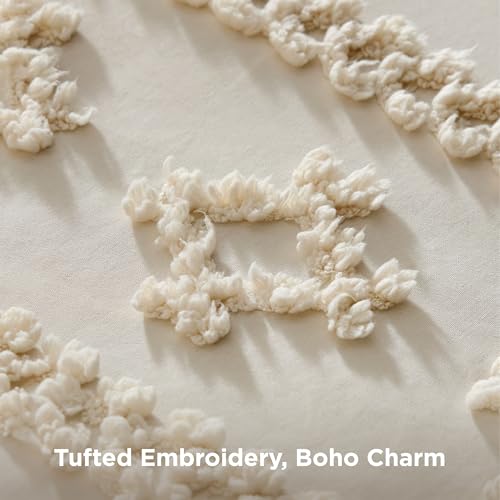 Bedsure Tufted Boho Comforter Set Full Size - Beige Boho Bed Set, GentleSoft™ 3 Pieces Farmhouse-Style Embroidery Bedding, Gifts for Woman, Soft Jacquard Kids' Full Comforter for All Seasons - color: 01 - Beige - Elegant, size: Full