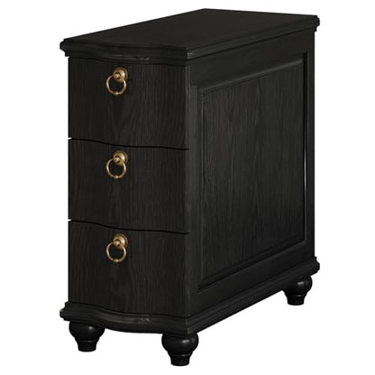 Tribesigns Wood Black End Table, 3-Drawers Fully Assembled Narrow Slim Side Table, No Assembly Required, Nightstand for Bedside, Small Spaces, Living Room, Bedroom - color: Black