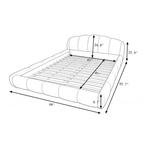 68" Bed Frame Queen Size, Low Platform Bed with Curved Headboard, Gray | Chenille Upholstered Bed Frame with Segmented Padded Washable Cushions, Wood Slats Support, Noise-Free, No Box Spring Needed - color: Dark Gray, size: Queen
