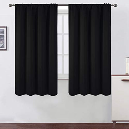 Black Blackout Curtains/38 x 63 Inch/Set of 2 Panels Rod Pocket Room Darkening Curtains for Bedroom - color: Black, size: 38"W x 63"L (Pack of 2)