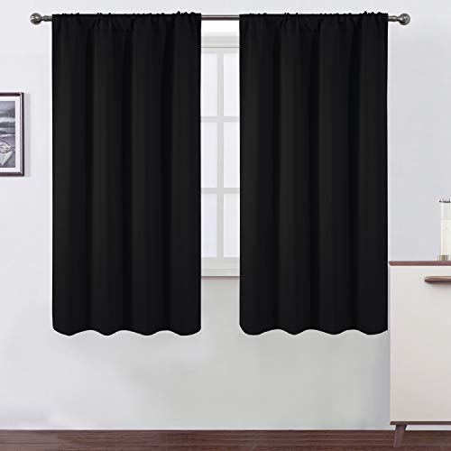 Black Blackout Curtains/38 x 63 Inch/Set of 2 Panels Rod Pocket Room Darkening Curtains for Bedroom - color: Black, size: 38"W x 63"L (Pack of 2)