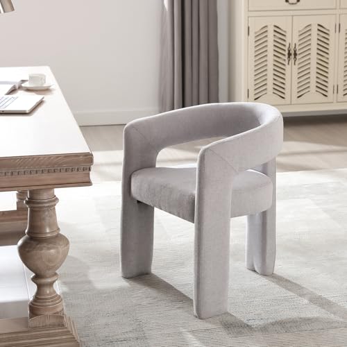 HNY Modern Chenille Barrel Single Dining Chair, Grey | Upholstered Accent Armchair With 18.9" Wide Seat No Assembly Required For Living Room Bedroom Vanity Small Spaces - color: Grey Chenille