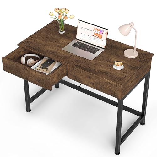 Mexin Small Desk with 2 Wooden Drawers, 40 Inch Home Office Writing Desk, Vanity Desk with Storage, Computer Desk for Bedroom Small Spaces, Table for Office, Kids Study, Makeup, Rustic Brown - color: Rustic Brown